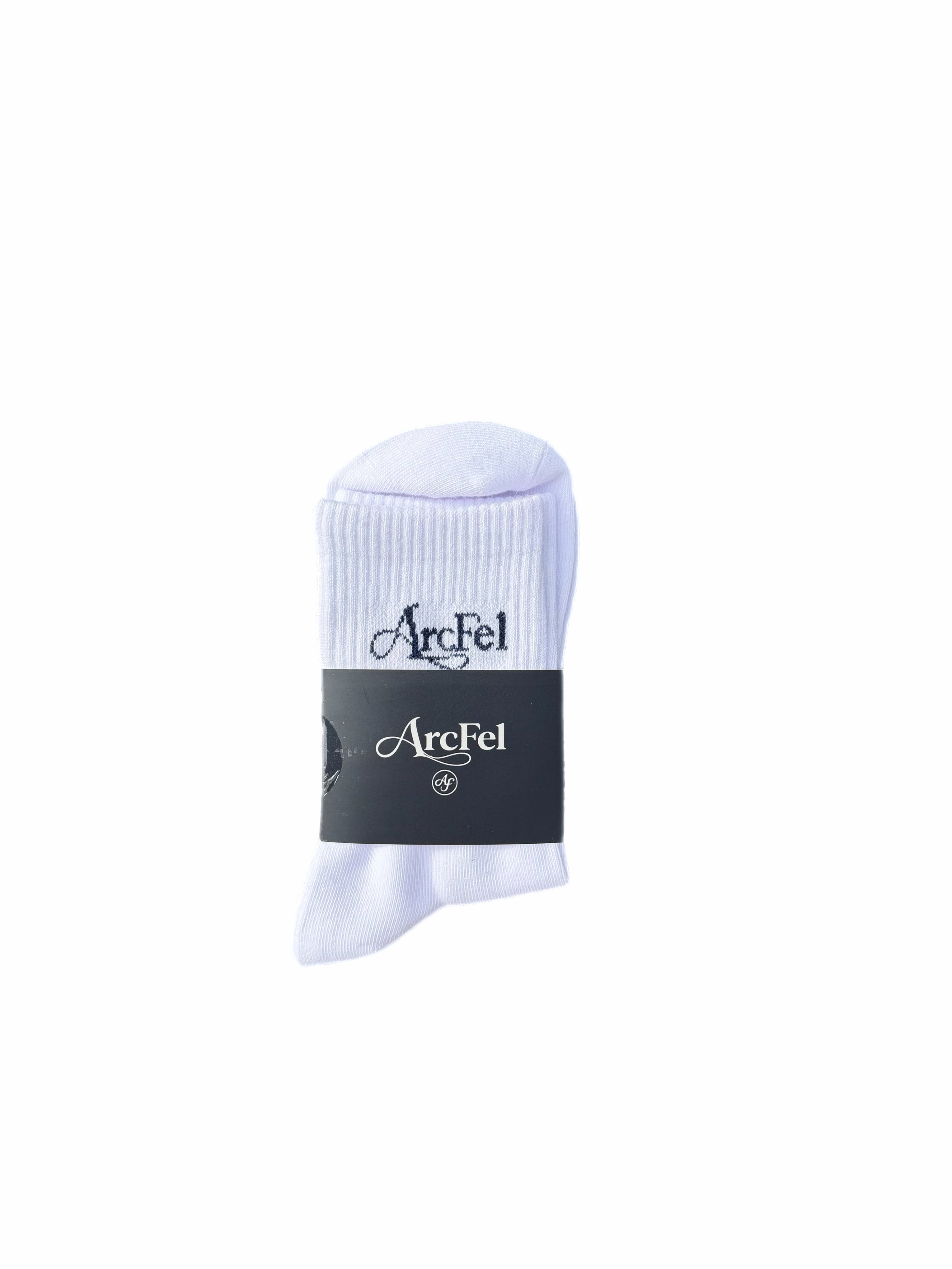 ArcFel Classic Script Crew — White with Navy Logo