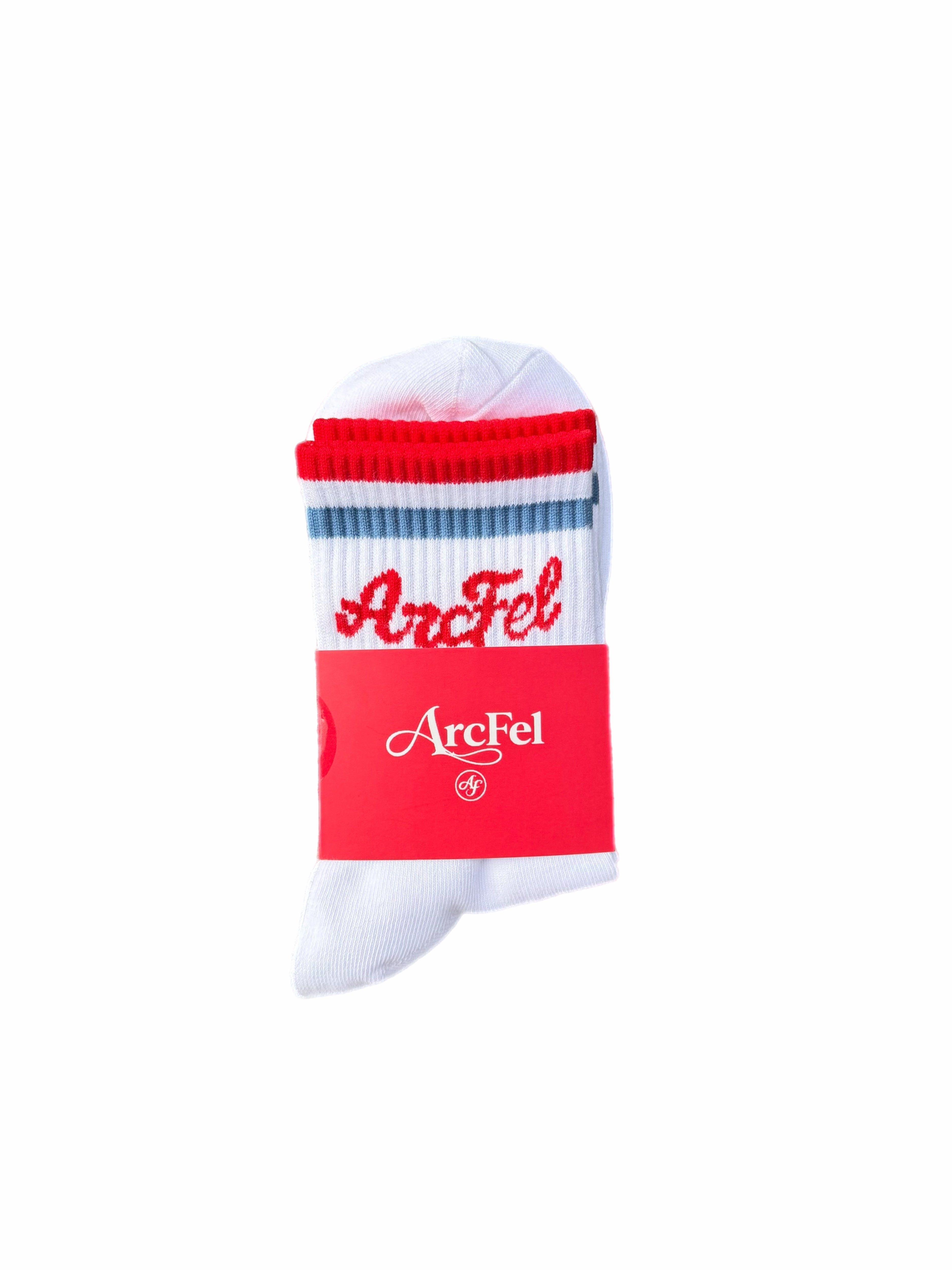 ArcFel Retro Stripe Statement Sock — White / Red / Blue